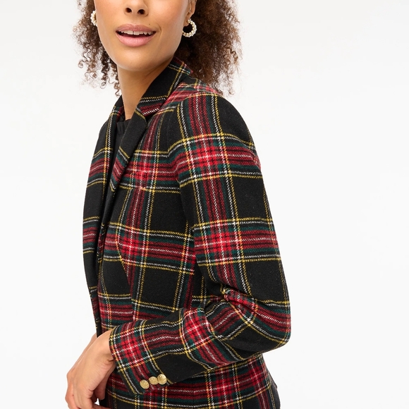 New J.Crew Wool-blend schoolboy blazer Black Tartan Plaid - Picture 3 of 12